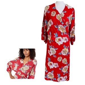 Roxy Privy Places Kimono Wrap Dress Red Floral Print Size Small Tropical